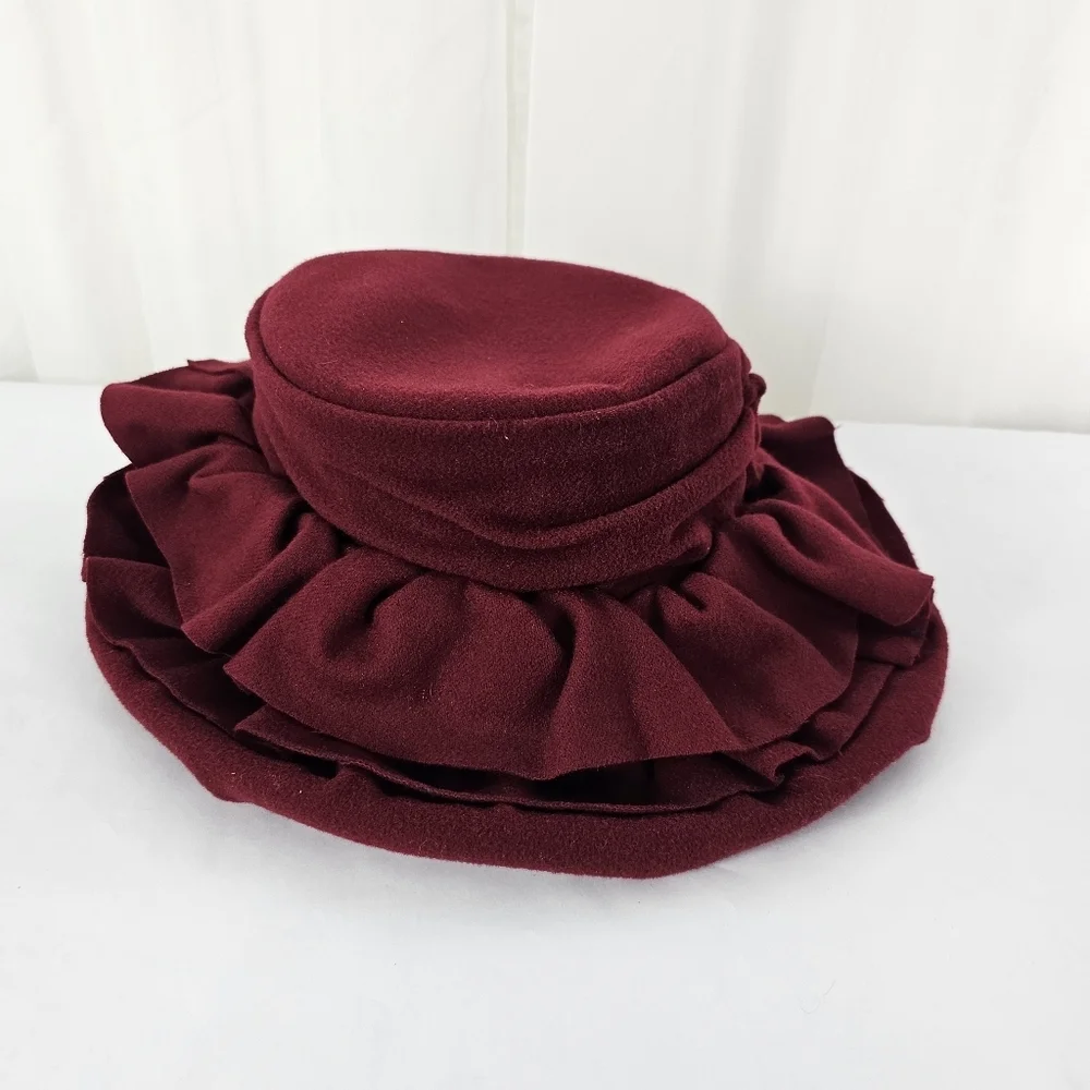 Georgia Hughes New York Handmade maroon / deep burgundy ruffled fancy hat